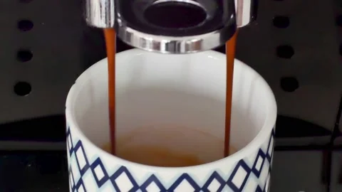 Coffee Machine Pouring Coffebreak 24fps 18secs  4k Stock Footage 132092474