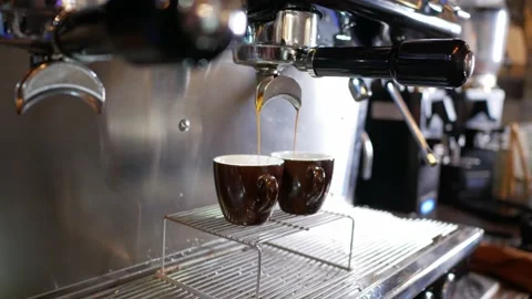 Coffee machine pours double cup of espresso Video stock 143870142