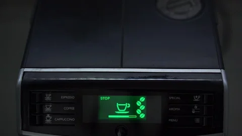 Coffee machine prepares beverage and shows progress line Stock Footage 119017494