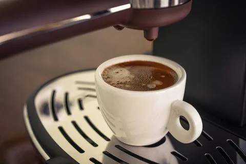 Coffee machine preparing fresh coffee Stock Photos