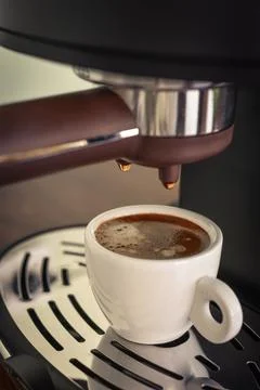 Coffee machine preparing fresh coffee Stock Photos