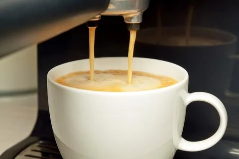 Coffee machine, process of making coffee in coffe machine Stock Photos