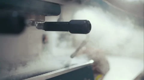 The coffee machine produces steam. Preparing to work Stock Footage 58229347