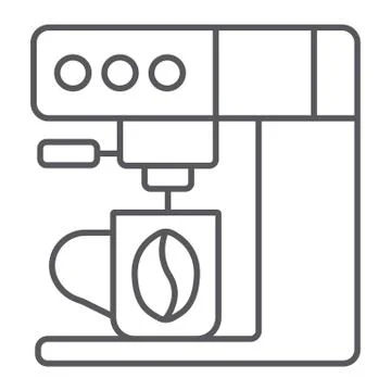 Coffee machine thin line icon, household and kitchen, coffee maker sign, vector Stock Illustration