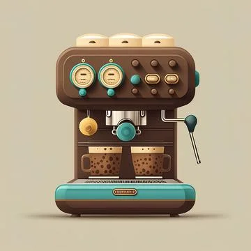 A coffee machine with two cups on top of it and a coffee pot on the bottom .. Stock Illustration