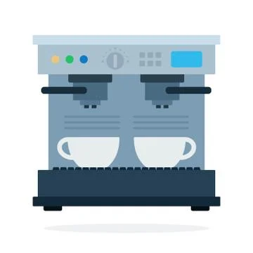 Coffee machine into two mugs vector flat isolated Stock Illustration