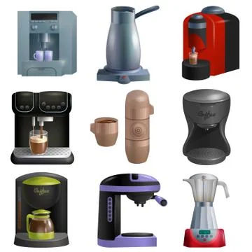 Coffee machine vector coffeemaker and coffee-machine for espresso drink with Ilustração Stock