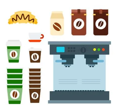 Coffee machine vector flat material design isolated object on white background. Stock Illustration