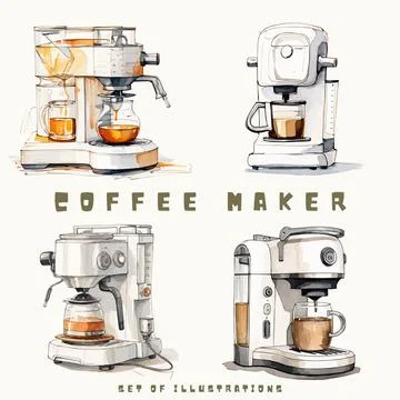Coffee machine. Vector illustration. Set of hand drawn coffee machines. イラスト素材