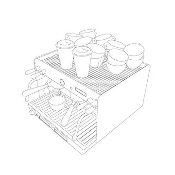 Coffee machine vector line illustration. Coffee maker line art vector Illustrazione stock