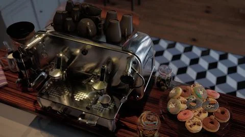 Coffee Machine on Wooden Table Illustrazione stock