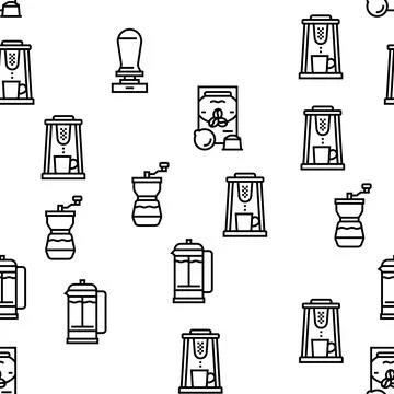 Coffee Make Machine And Accessory Vector Seamless Pattern Stock Illustration