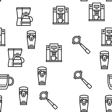 Coffee Make Machine And Accessory Vector Seamless Pattern Stock Illustration