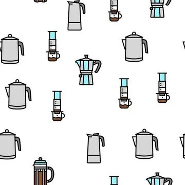Coffee Make Machine And Accessory Vector Seamless Pattern 스톡 일러스트