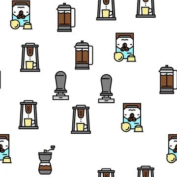 Coffee Make Machine And Accessory Vector Seamless Pattern Illustrazione stock