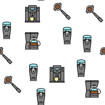 Coffee Make Machine And Accessory Vector Seamless Pattern 스톡 일러스트