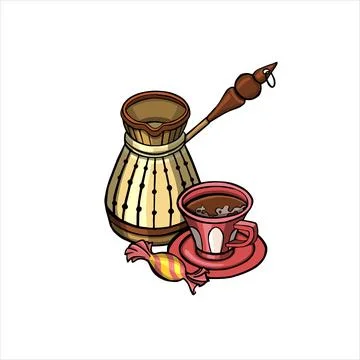 Coffee maker and cup of black coffee with candy vector illustration Stock Illustration