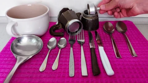 Coffee Maker and Utensils on Drying Mat Close-Up 스톡 동영상 309177517