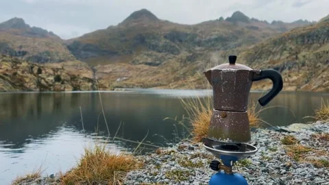 Coffee Maker Boiling by Lake Stock Footage 320117339