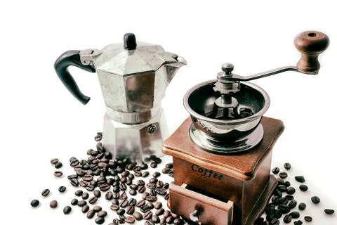 Coffee maker with coffee bean on white backround Stock Photos