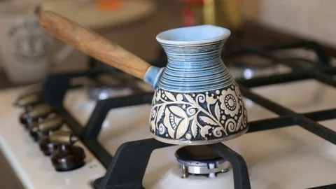 Coffee maker. coffee is brewed on a gas stove Stockbeeldmateriaal 127571079