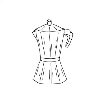 Coffee maker, coffee pot, espresso machine. Kitchen utensil. Hand drawn vec.. Stock Illustration