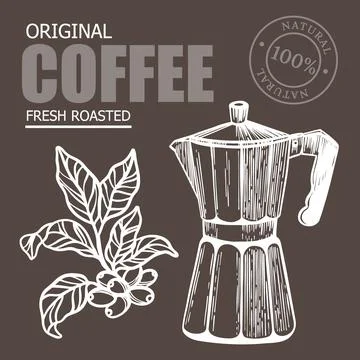 COFFEE MAKER Design Sticker Label Vector Illustration Set Illustrazione stock
