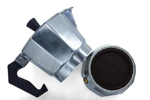 Coffee maker disassembled on white background top view Foto stock