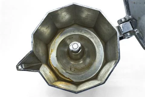 Coffee maker disassembled on white background top view Foto stock
