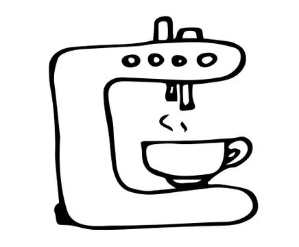 Coffee maker doodle hand drawn icon isolated on white background, Stock Illustration