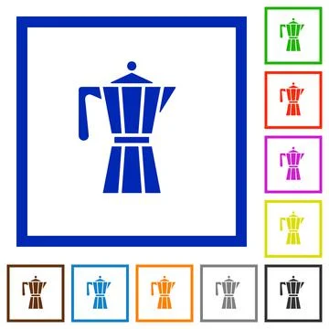Coffee maker flat framed icons Stock Illustration