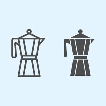 Coffee maker line and solid icon. Kettle pot with handle for brewing hot drinks Stock Illustration