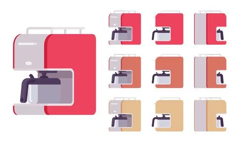 Coffee maker machine bright set, professional, home equipment Stock Illustration