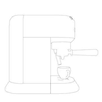 Coffee maker machine with coffee cup contour flat design. Outline Espresso 스톡 일러스트