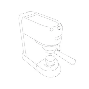 Coffee maker machine with coffee cup contour flat design. Outline Espresso Illustrazione stock