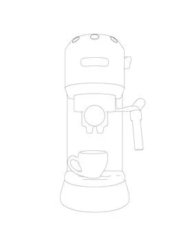 Coffee maker machine with coffee cup contour flat design. Outline Espresso 스톡 일러스트