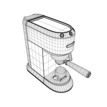 Coffee maker machine with coffee cup wireframe flat design. Wireframe Espresso Stock Illustration