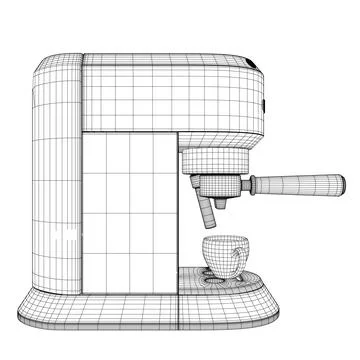 Coffee maker machine with coffee cup wireframe flat design. Wireframe Espresso Stock Illustration