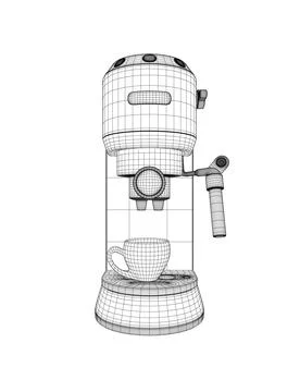 Coffee maker machine with coffee cup wireframe flat design. Wireframe Espresso Illustrazione stock
