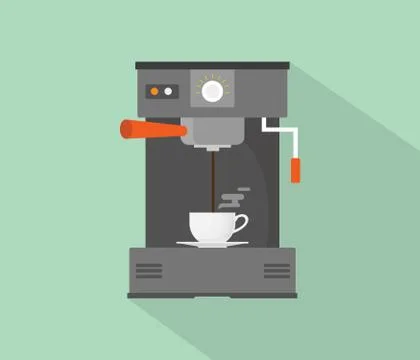 Coffee maker machine flat with long shadow Stock Illustration