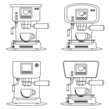 Coffee maker machine icon flat. Set. Simple vector Stock Illustration