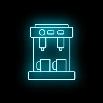 Coffee maker machine with two cups neon icon Stock Illustration