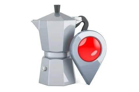 Coffee Maker, Moka Pot with map pointer, 3D rendering Stock Illustration