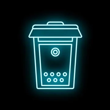 Coffee maker neon line icon glowing blue Stock Illustration