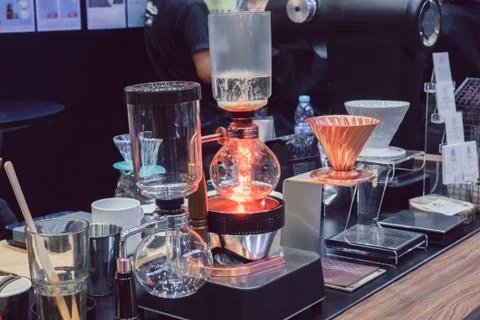 The coffee maker is not modern. Stock Photos