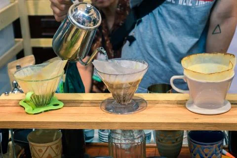 The coffee maker is not modern. Stock Photos