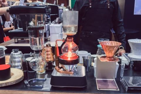 The coffee maker is not modern. Stock Photos