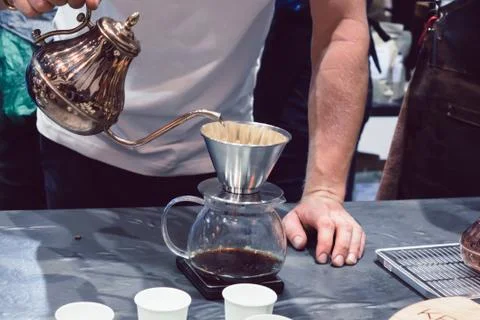 The coffee maker is not modern. Stock Photos