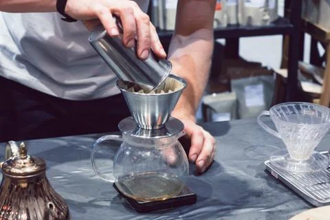 The coffee maker is not modern. Stock Photos