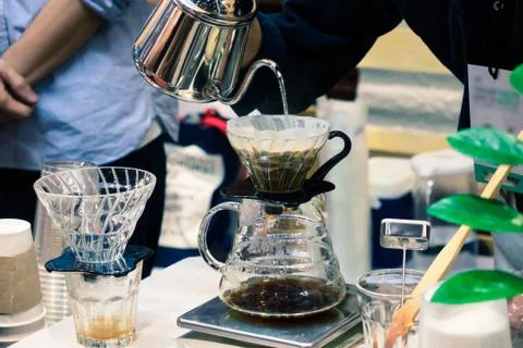 The coffee maker is not modern. Stock Photos